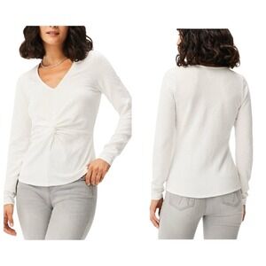 Nic+Zoe Twist Lace Knit, V-Neck, Fitted, Long Sleeve, Women's, Milk White, Large